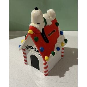 Vintage Peanuts Snoopy Woodstock Coin Bank Christmas Dog House Whitmans Candies